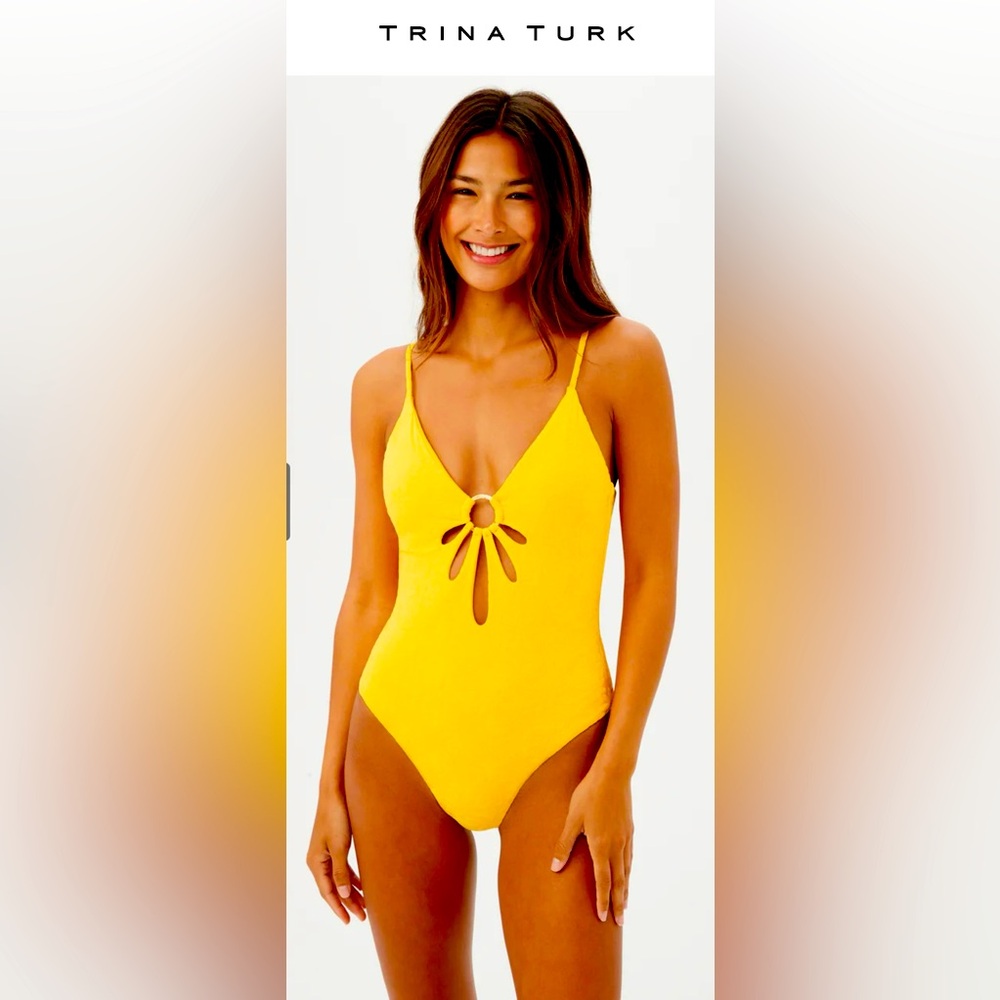 Trina Turk WOMEN'S JOPLIN JACQUARD PETAL CUTOUT PLUNGE ONE PIECE SWIMSUIT